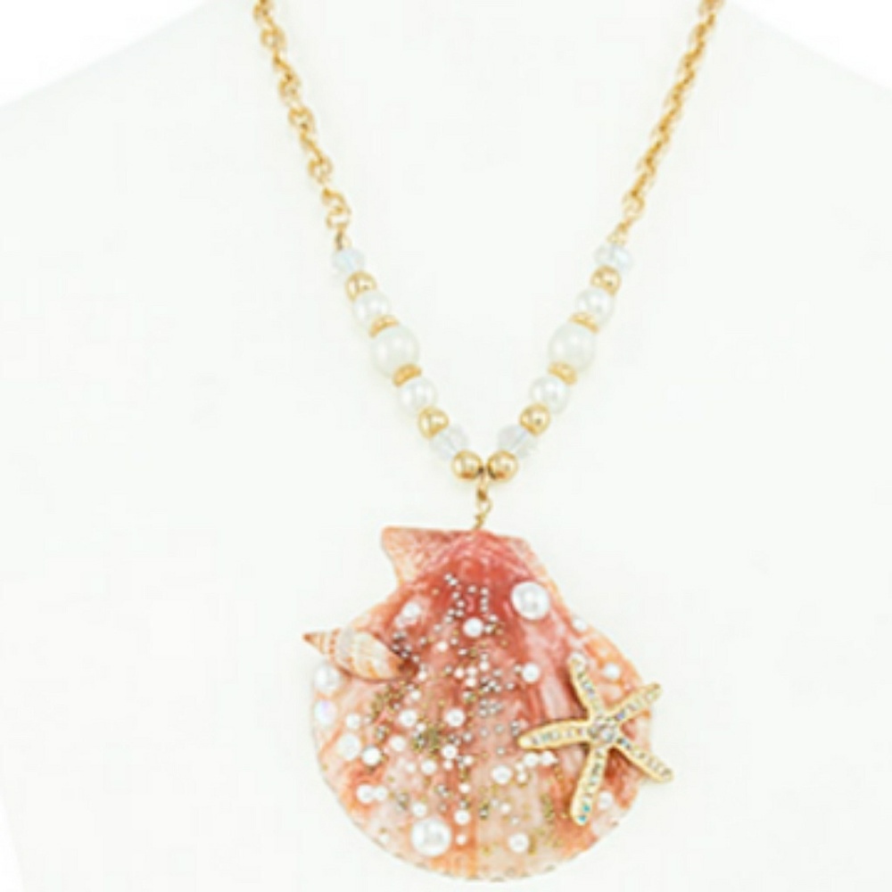 Pink shell pendant necklace set - Picture 4 of 5